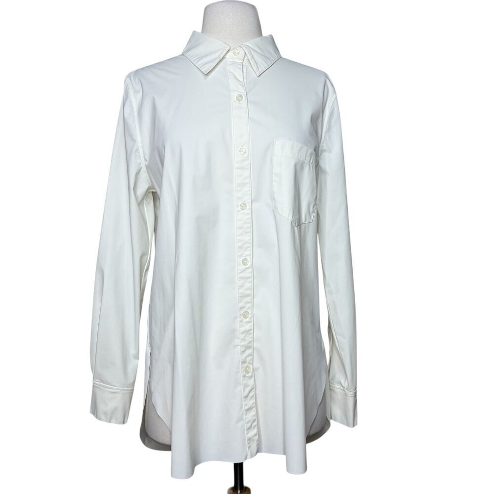 Lysse Womens White Schiffer Button Down Top - Long Sleeve Relaxed Fit Stretch